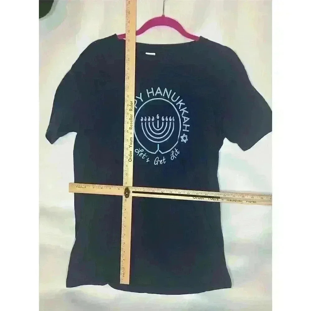 Happy Hanukkah Menorah Unisex T-Shirt Black Size L - Picture 2 of 7